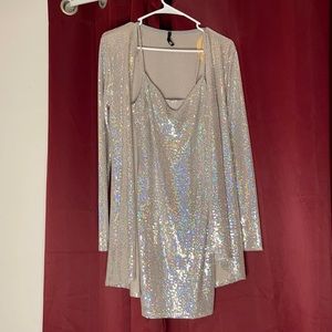 Silver mini dress with blazer